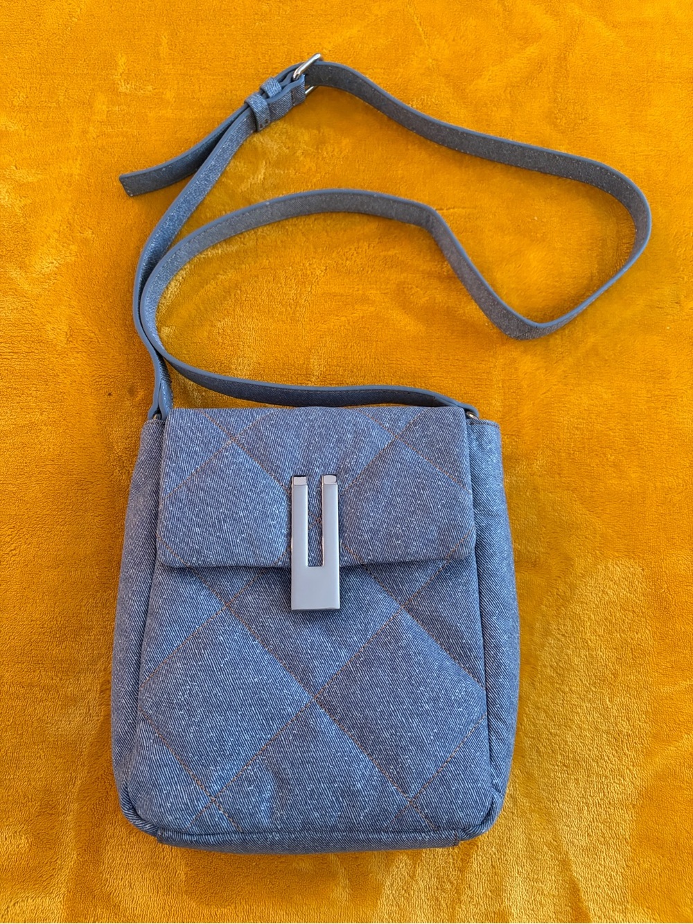 Vince Camuto Quilted Denim Crossbody Bag Blue Soft Suede-Like Interior